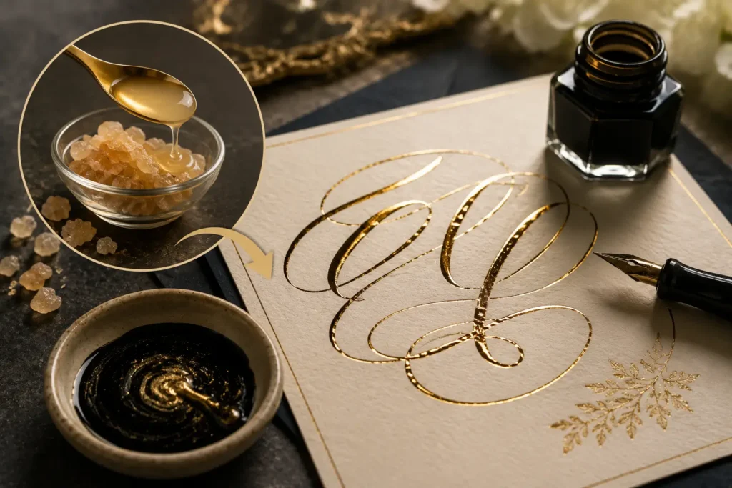 How to Use Gum Arabic to Boost the Shine of Calligraphy Ink on Invitations