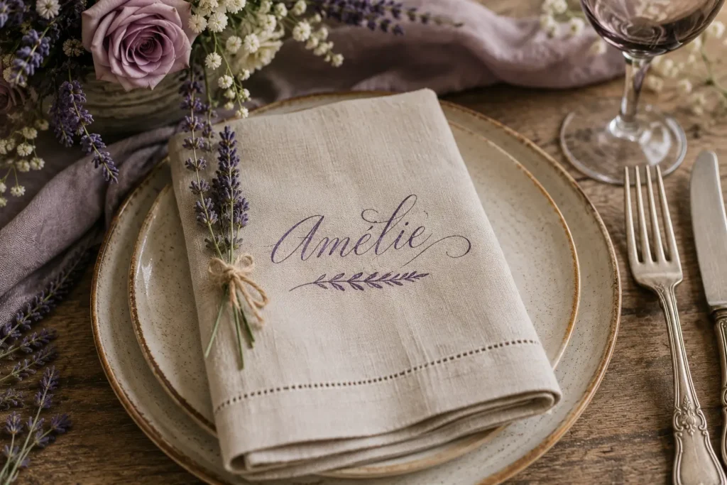 Linen Napkins with Brush Calligraphy for a Provençal Dinner